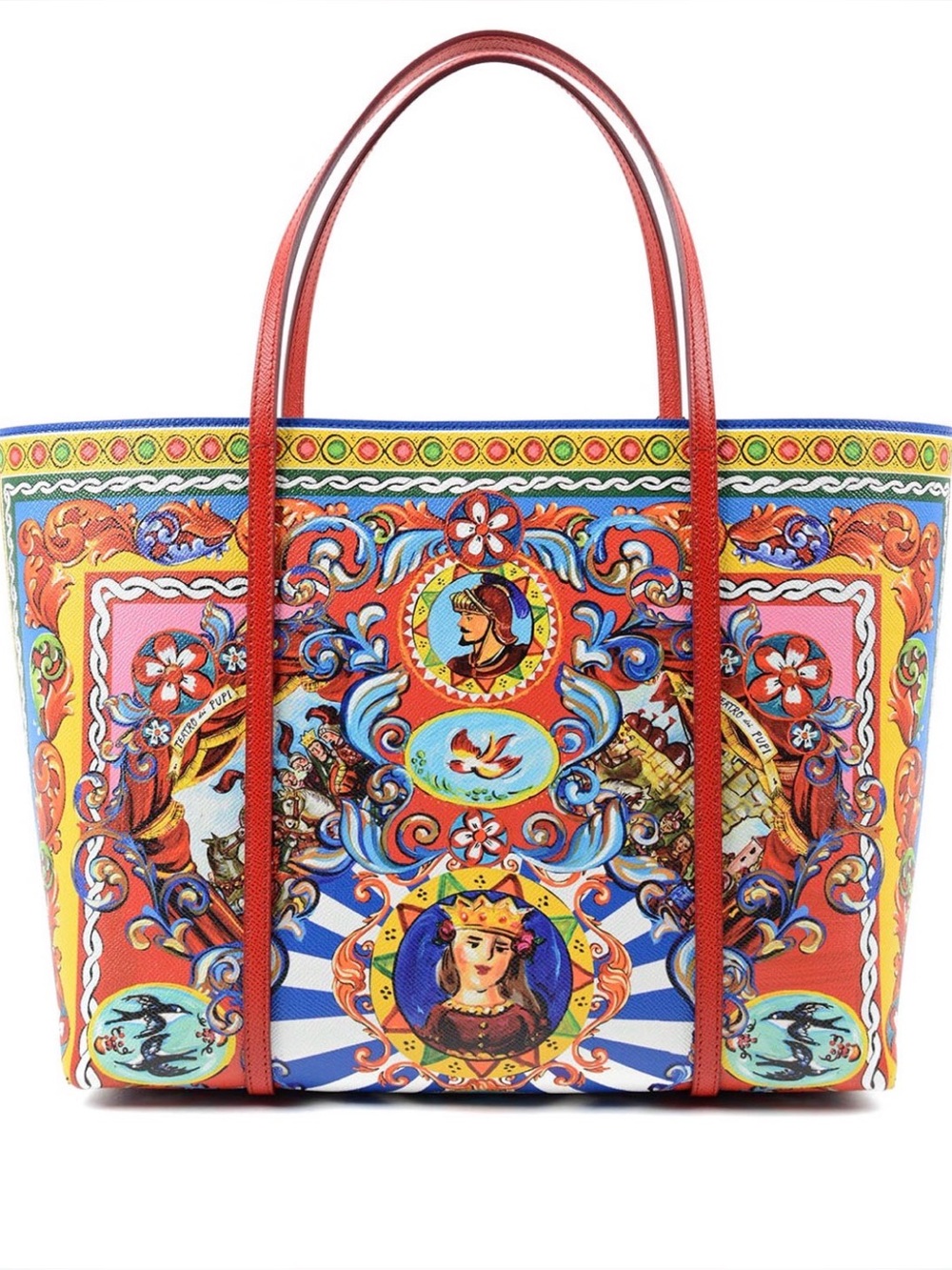 Dolce & Gabbana Multicolor Printed Tote with Red Handles